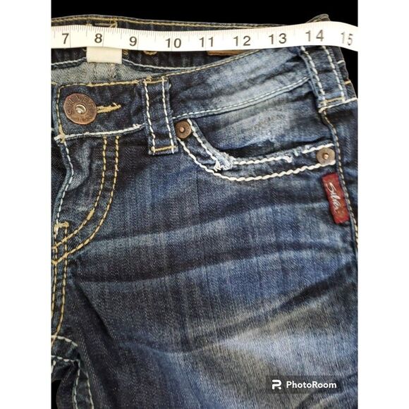 Silver Jeans Womens 28 Santorini Capri Thick Stitch Distressed Whiskered… - Picture 4 of 7